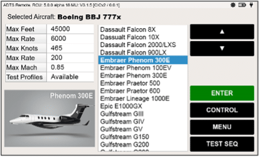 Image A. ADTS-3250 air data test set aircraft select mode