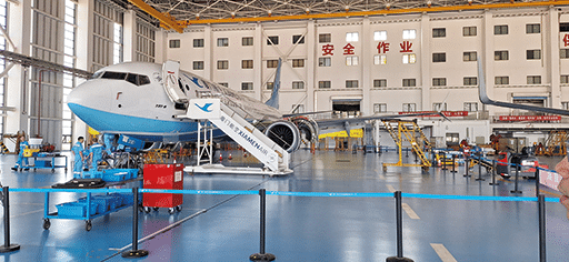Aviation MRO professionals work on an airplane at the Xiamen Airlines - Fuzhou Maintenance Base in Fuzhou, China. Photo courtesy of Dr. Maggie Ma.