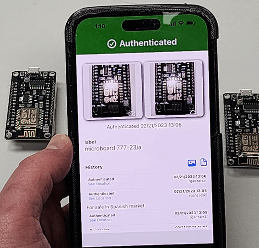 Alitheon’s FeaturePrint uses an optical AI technology to capture the inherent microscopic surface details of physical items, creating an unforgeable digital "fingerprint." Alitheon image.