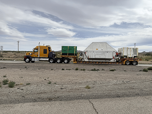 The Orion capsule was too large and too complicated to transport by aircraft, so NASA decided to send it home by truck. Frontier Heavy Haul & Support image.